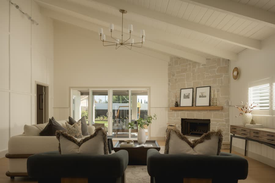 Living room with vaulted ceiling