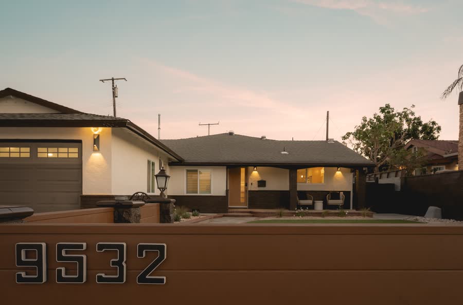 Front elevation at dusk