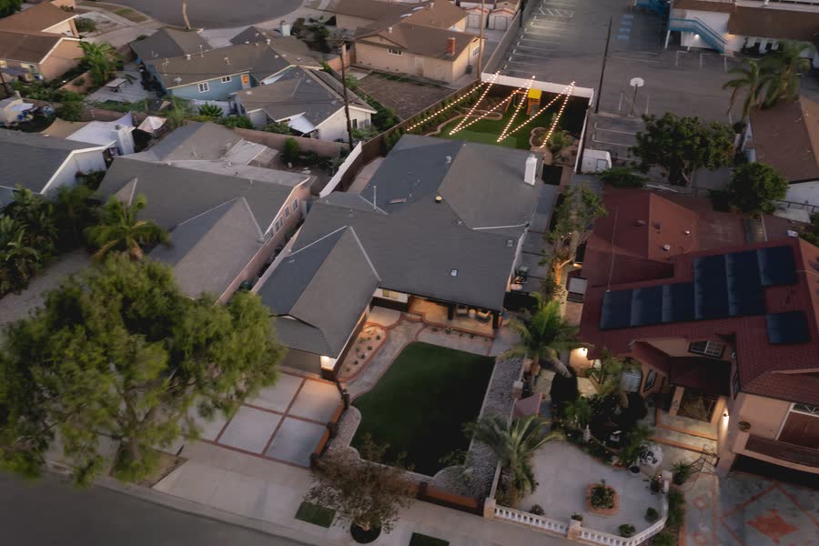 The lot from above at dusk
