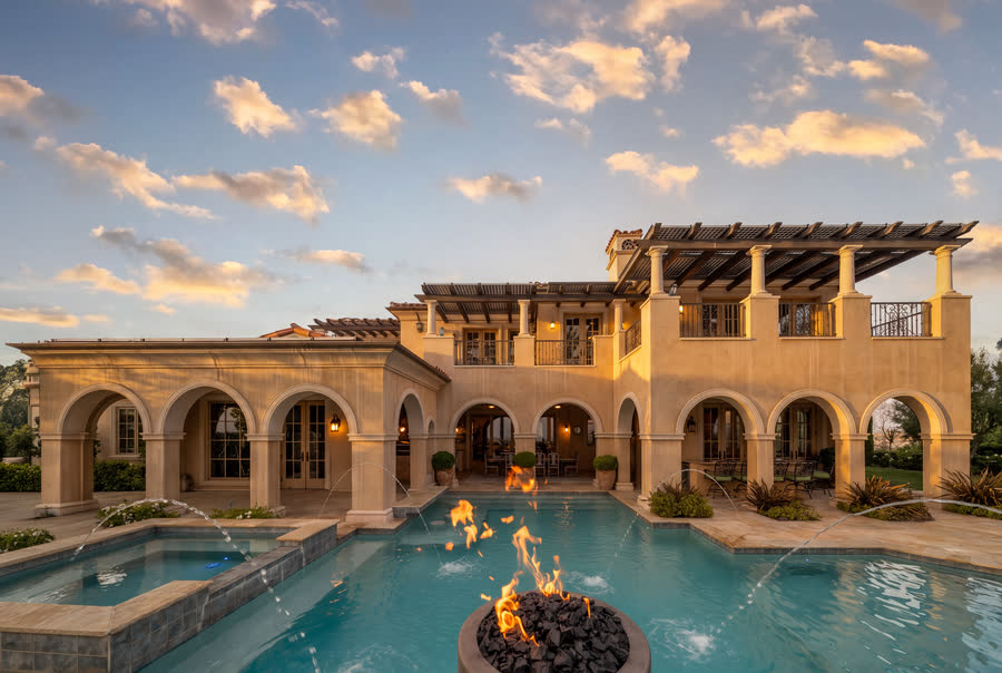 Pool and loggia in late sun