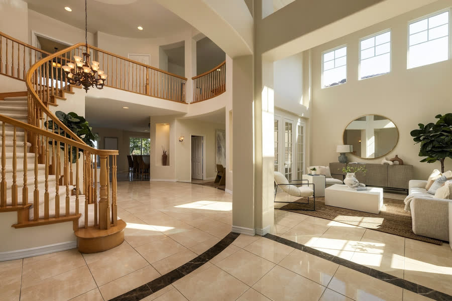 Foyer with a spiral stair