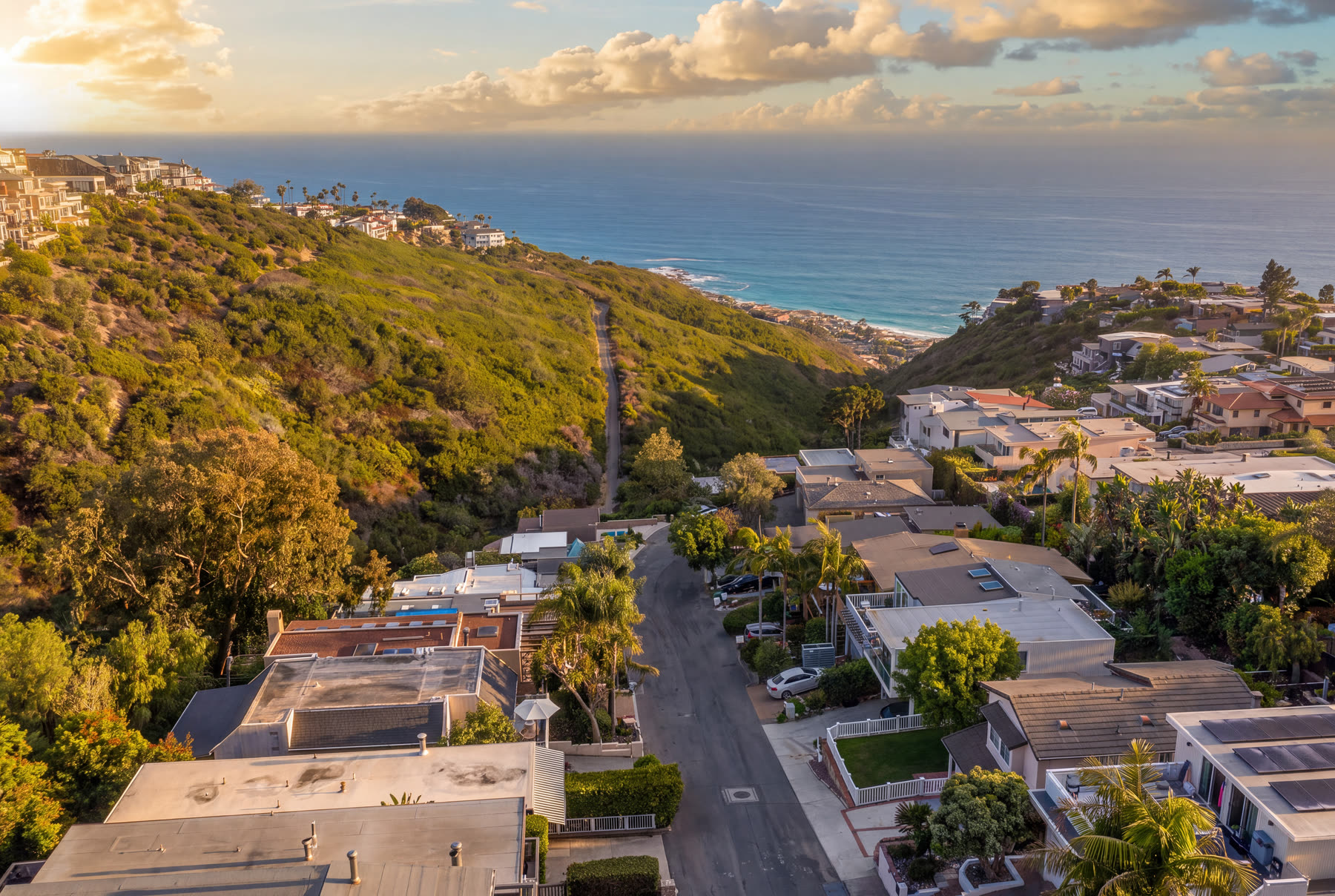Laguna Beach above the Pacific at sunset